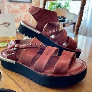A.S. 98 Suede Platform Sandals in Rust
